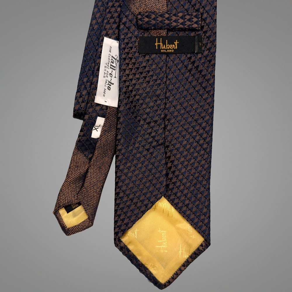 Roundtree & Yorke Necktie XL Mens Geometric Textured Cotton Blend Brown Blue